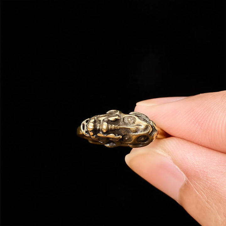 Buddha Stones 真鍮製貔貅（PiXiu）富と縁起の良いサイズ調整可能なリング - image 4