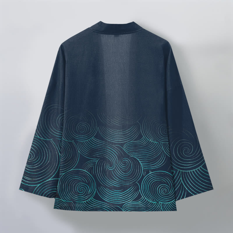 Buddha Stones コットンリップルサークル柄オープンフロントメンズ着物 - image 8