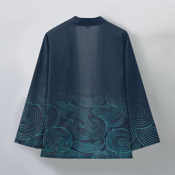 Buddha Stones コットンリップルサークル柄オープンフロントメンズ着物 - image 8