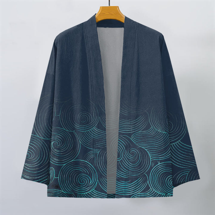 Buddha Stones コットンリップルサークル柄オープンフロントメンズ着物 - image 7