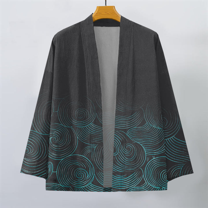 Buddha Stones コットンリップルサークル柄オープンフロントメンズ着物 - image 10