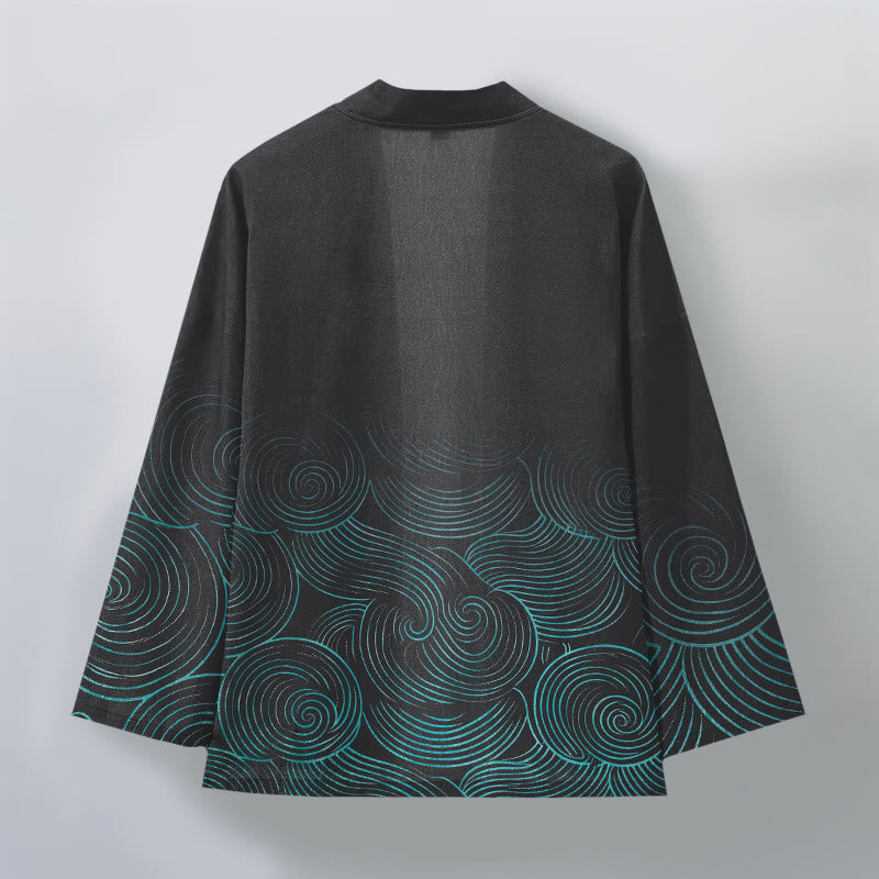 Buddha Stones コットンリップルサークル柄オープンフロントメンズ着物 - image 11