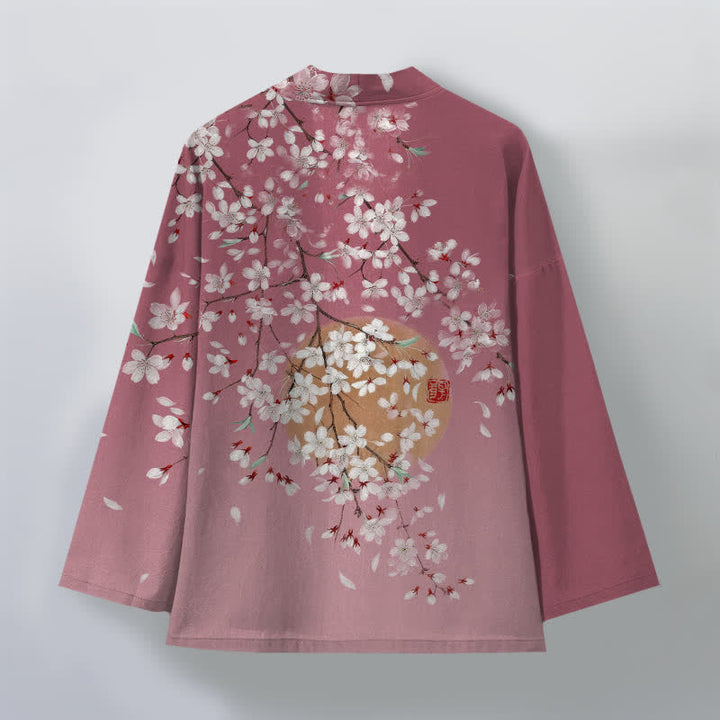 Buddha Stones 綿素材、白桜柄、前開きメンズ着物 - image 2