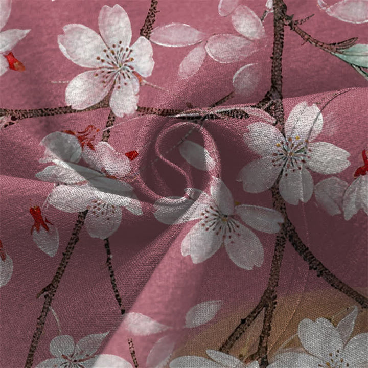 Buddha Stones 綿素材、白桜柄、前開きメンズ着物 - image 5
