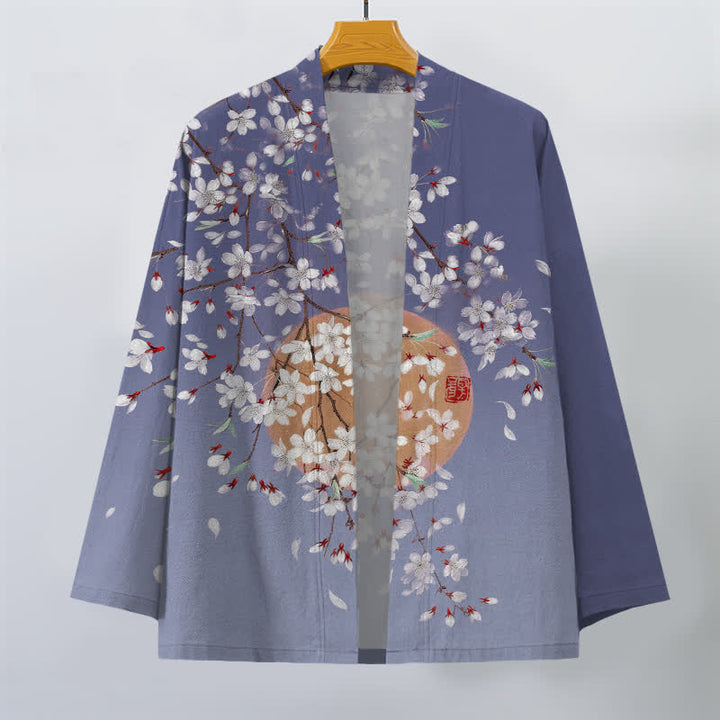 Buddha Stones 綿素材、白桜柄、前開きメンズ着物 - image 7