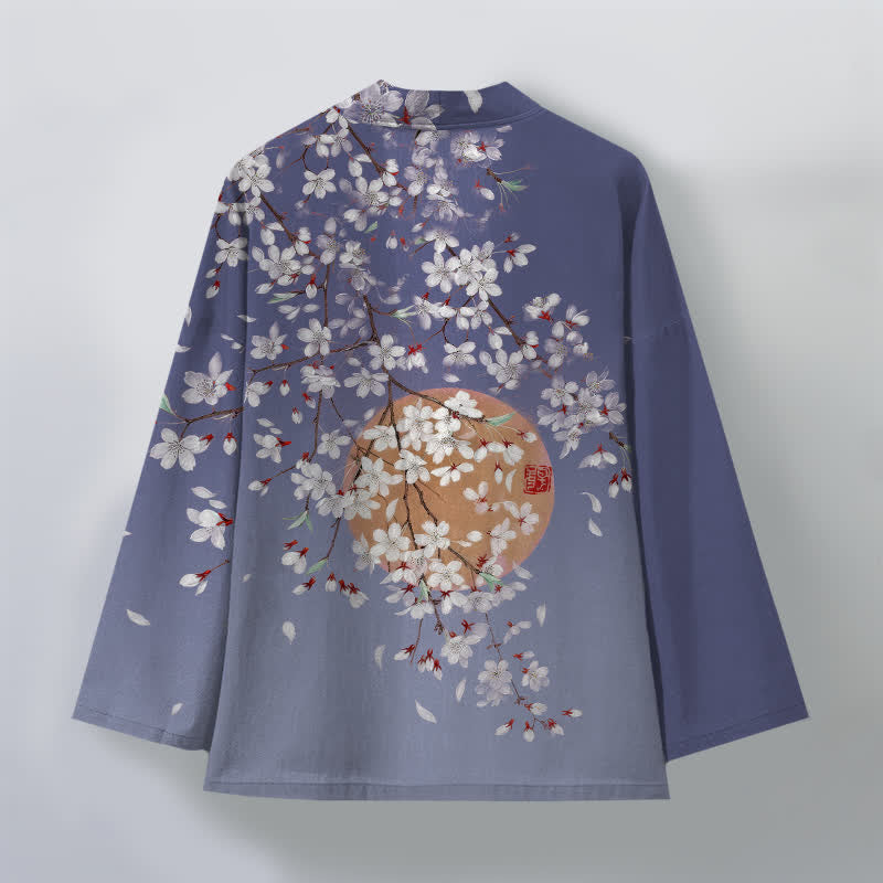 Buddha Stones 綿素材、白桜柄、前開きメンズ着物 - image 8