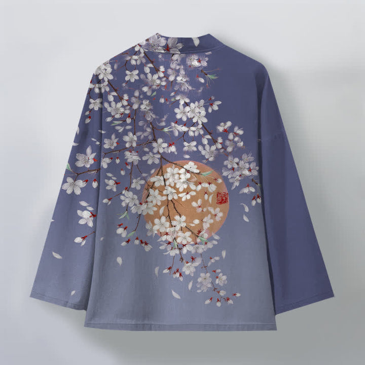 Buddha Stones 綿素材、白桜柄、前開きメンズ着物 - image 8