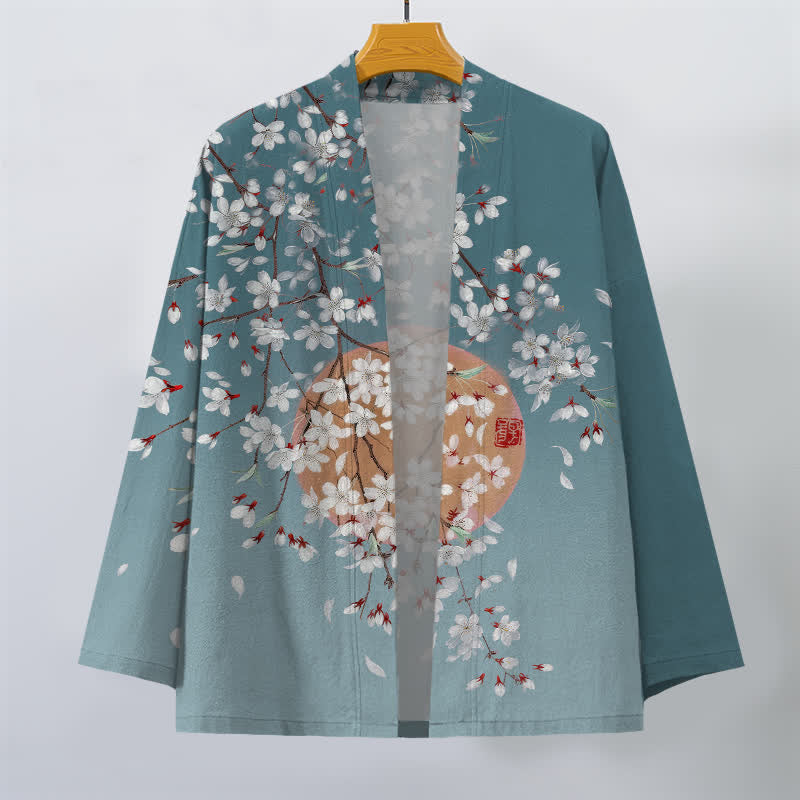 Buddha Stones 綿素材、白桜柄、前開きメンズ着物 - image 10