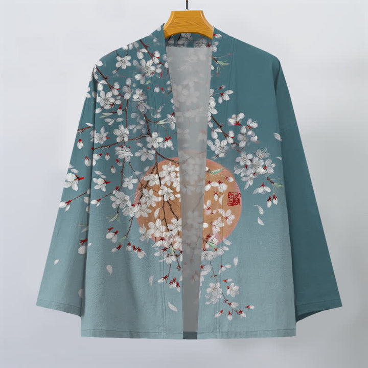 Buddha Stones 綿素材、白桜柄、前開きメンズ着物 - image 10