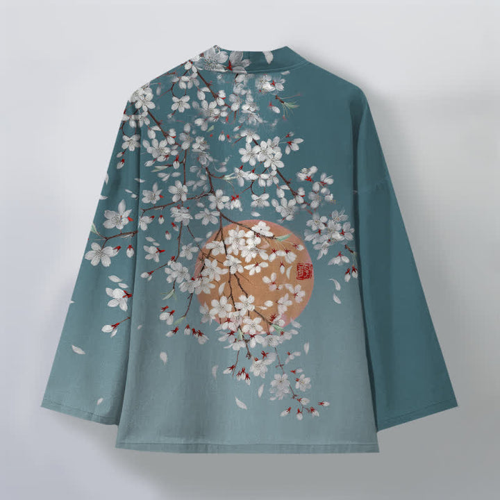 Buddha Stones 綿素材、白桜柄、前開きメンズ着物 - image 11