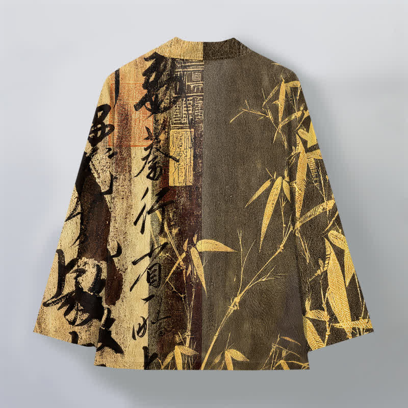Buddha Stones 綿素材、禅書道、竹柄、前開きメンズ着物 - image 8