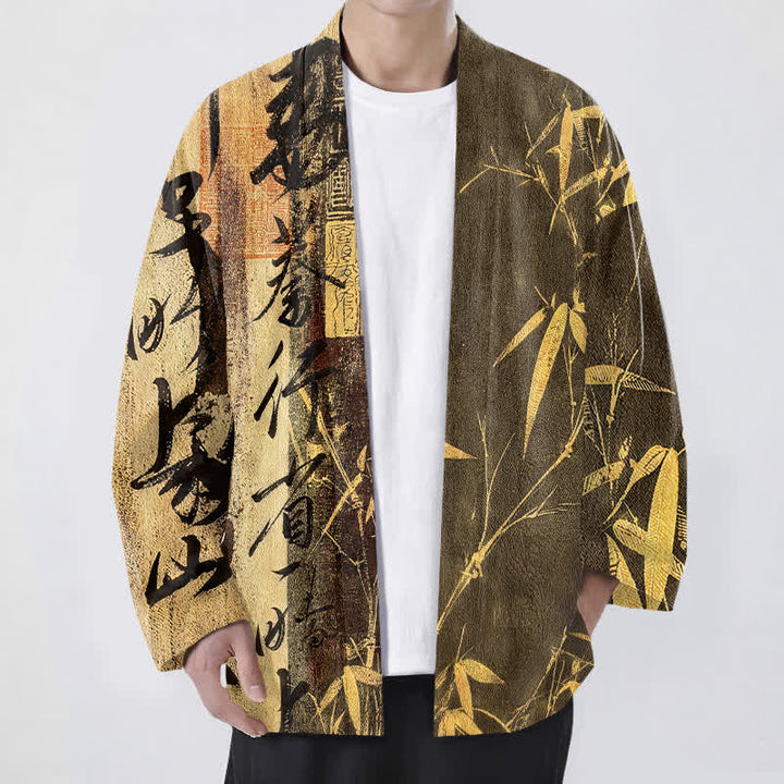 Buddha Stones 綿素材、禅書道、竹柄、前開きメンズ着物 - ゴールデンロッド - US/UK/AU48、 EU58 (4XL) - image 6