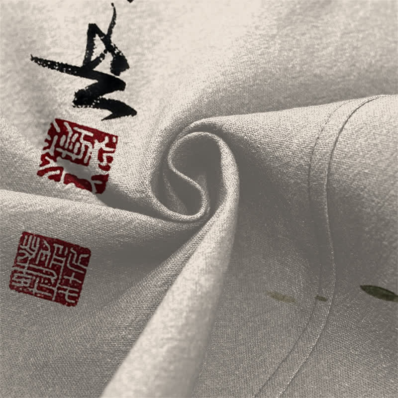 Buddha Stones 綿素材、赤黒鯉蓮柄、前開きメンズ着物 - image 5