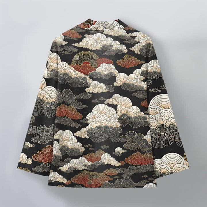 Buddha Stones 綿素材の吉祥雲潮模様のオープンフロントメンズ着物 - image 2