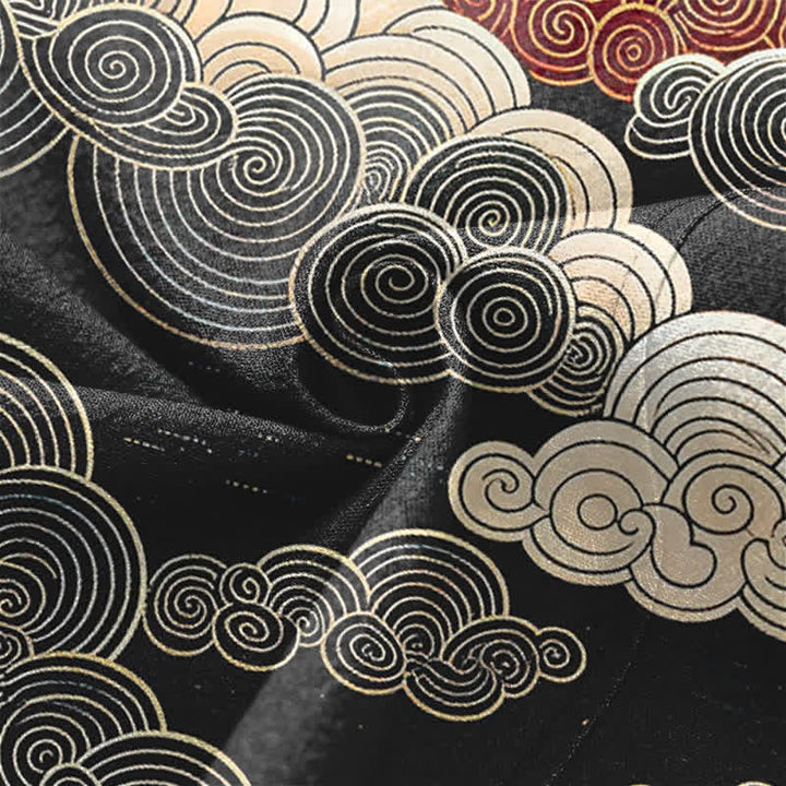 Buddha Stones 綿素材の吉祥雲潮模様のオープンフロントメンズ着物 - image 5