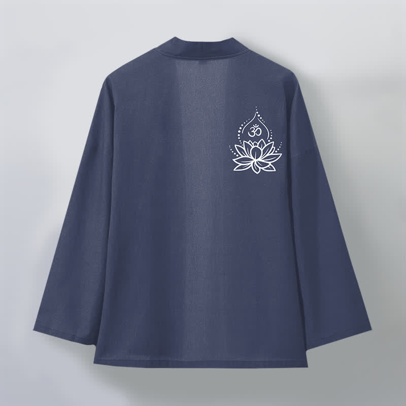 Buddha Stones 綿ロータスオム柄前開きメンズ着物 - image 2
