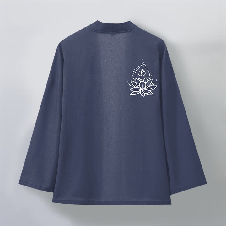 Buddha Stones 綿ロータスオム柄前開きメンズ着物 - image 2