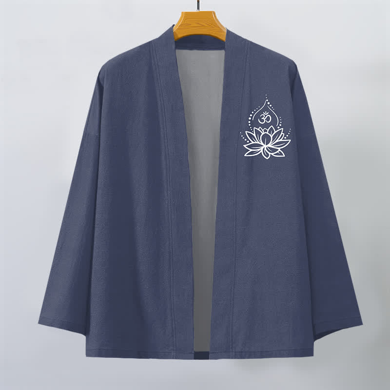 Buddha Stones 綿ロータスオム柄前開きメンズ着物 - image 1