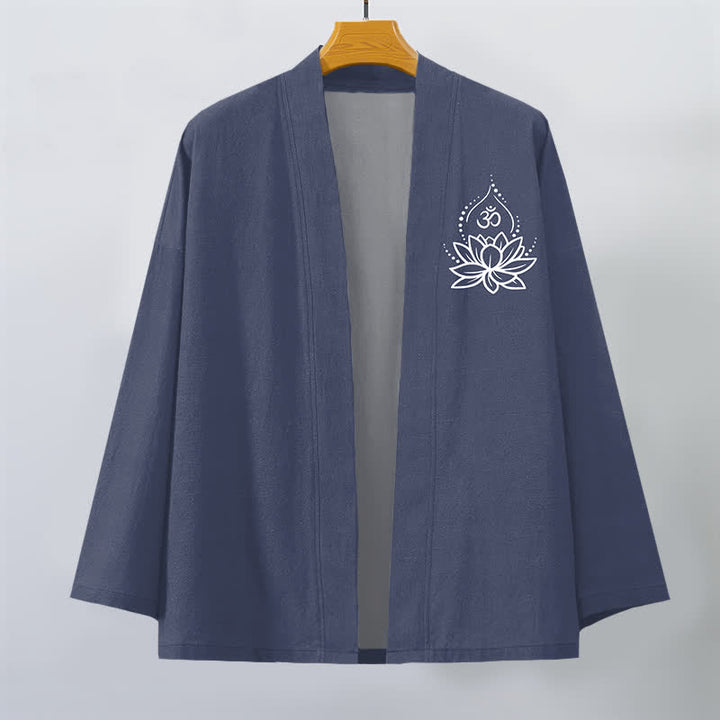 Buddha Stones 綿ロータスオム柄前開きメンズ着物 - image 1