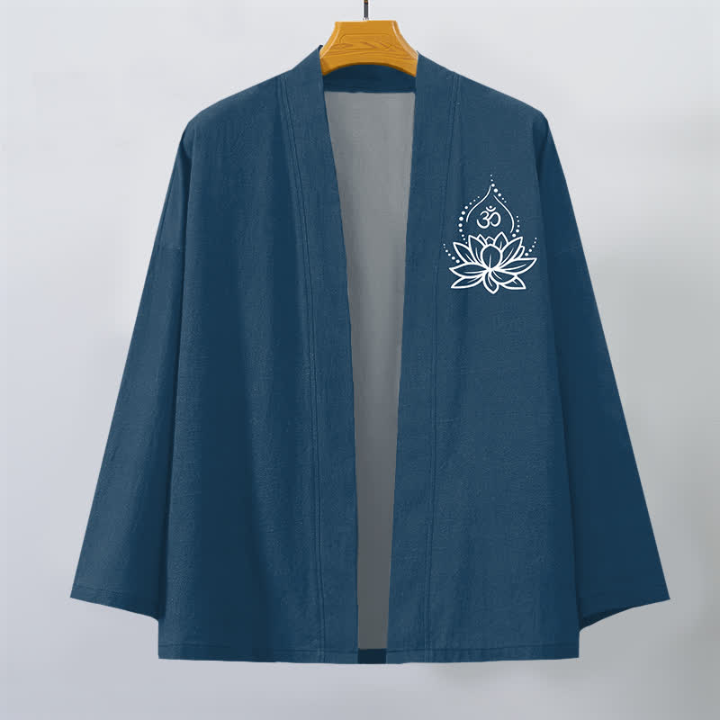 Buddha Stones 綿ロータスオム柄前開きメンズ着物 - image 7