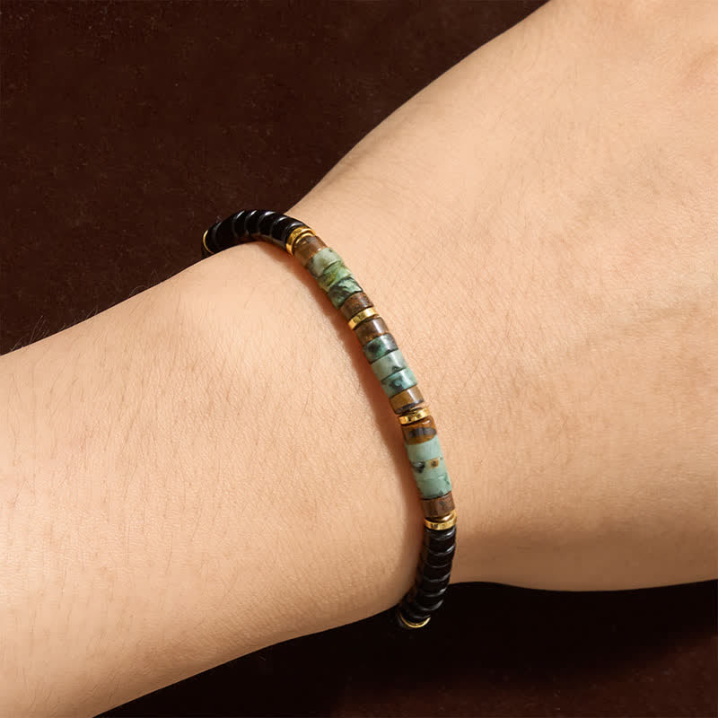 Buddha Stones ブラックオニキスとターコイズの保護ラウンドビーズブレスレット - image 3