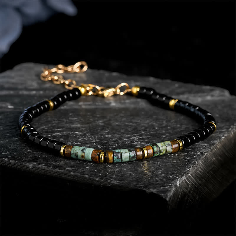 Buddha Stones ブラックオニキスとターコイズの保護ラウンドビーズブレスレット - ブラックオニキス＆ターコイズ（手首周り：18～20cm） - image 0