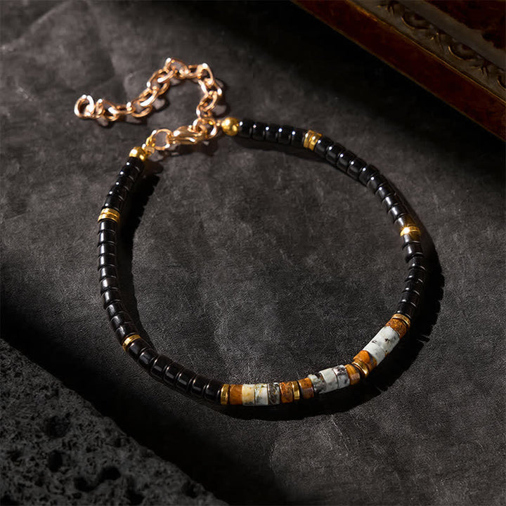 Buddha Stones ブラックオニキスとターコイズの保護ラウンドビーズブレスレット - image 2