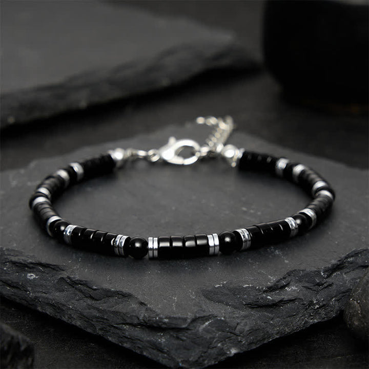 Buddha Stones ブラックオニキス製円筒形フロスト加工スペーサービーズ付き守護ブレスレット - image 10