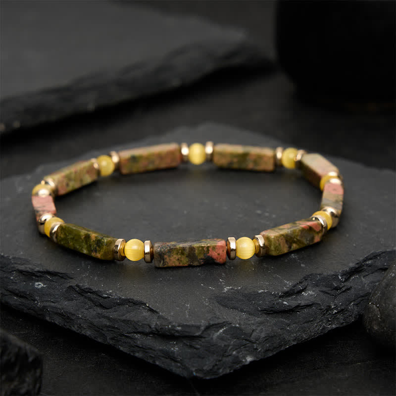 Buddha Stones ユナカイト バランス レクタングル ビーズ ストレッチ ブレスレット - image 1
