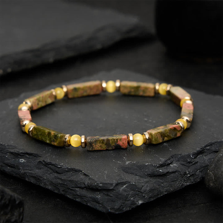 Buddha Stones ユナカイト バランス レクタングル ビーズ ストレッチ ブレスレット - image 1