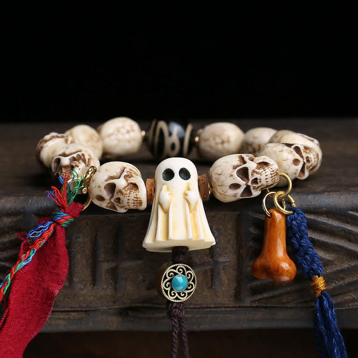 Buddha Stones 手彫りの骨ビーズ、屍の森の主ジービーズ、守護ブレスレット - image 1