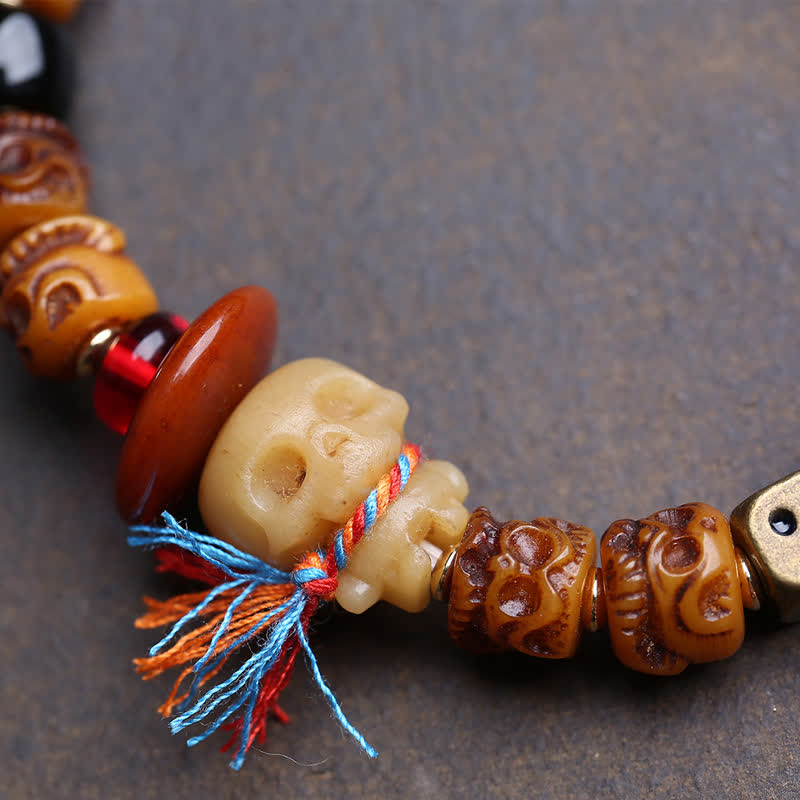Buddha Stones チベットの手彫り骨ビーズ、屍の王の森の守護ブレスレット - image 3