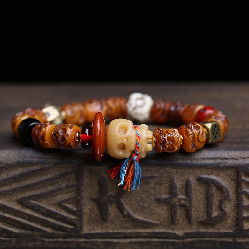 Buddha Stones チベットの手彫り骨ビーズ、屍の王の森の守護ブレスレット - image 1