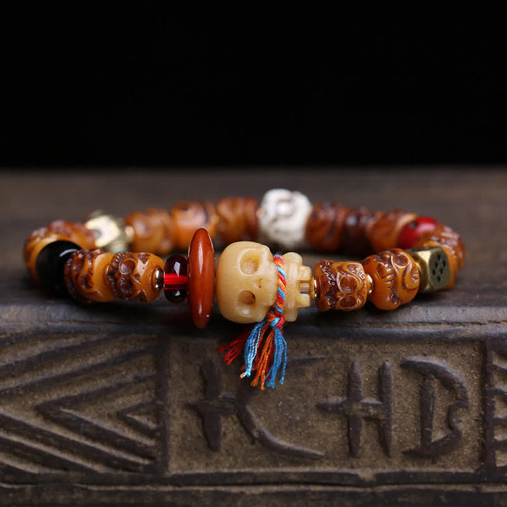 Buddha Stones チベットの手彫り骨ビーズ、屍の王の森の守護ブレスレット - image 1