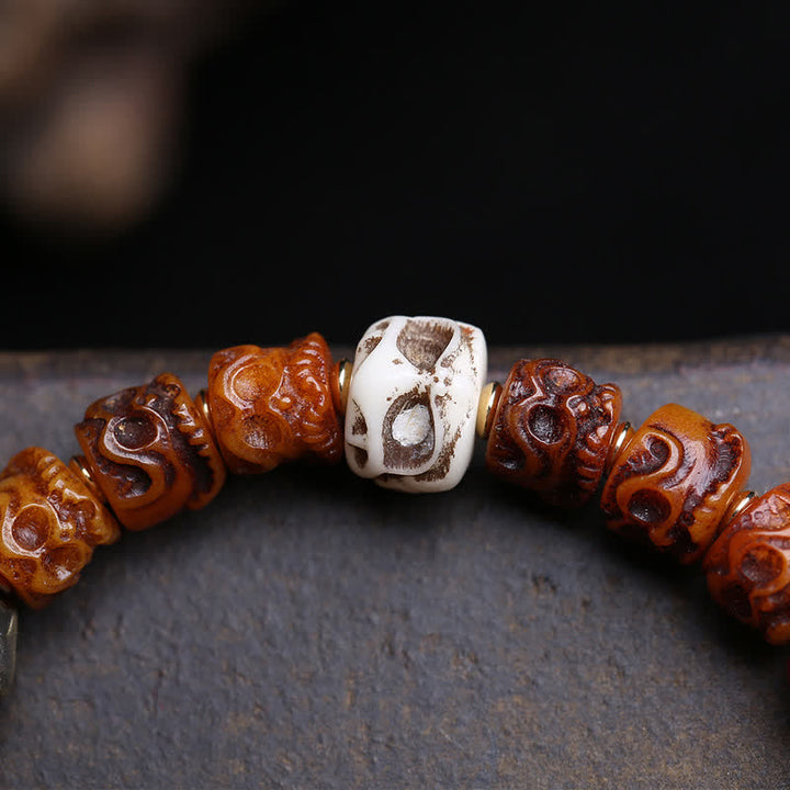 Buddha Stones チベットの手彫り骨ビーズ、屍の王の森の守護ブレスレット - image 2