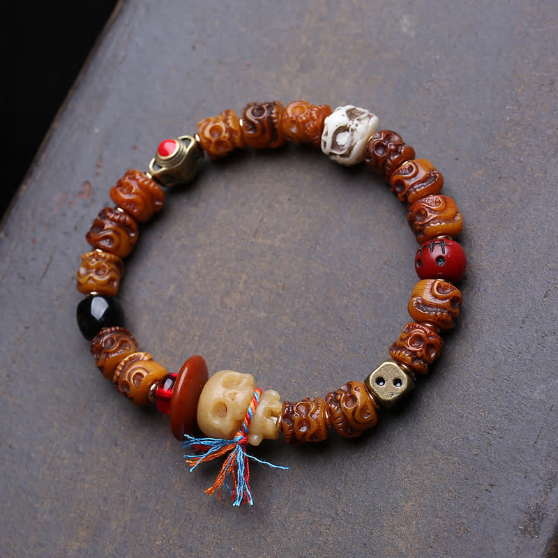 Buddha Stones チベットの手彫り骨ビーズ、屍の王の森の守護ブレスレット - 5.9～6.3インチ / 15～16cm - image 0