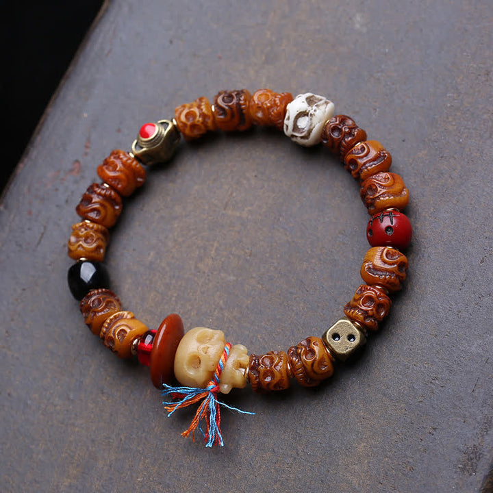 Buddha Stones チベットの手彫り骨ビーズ、屍の王の森の守護ブレスレット - 5.9～6.3インチ / 15～16cm - image 0