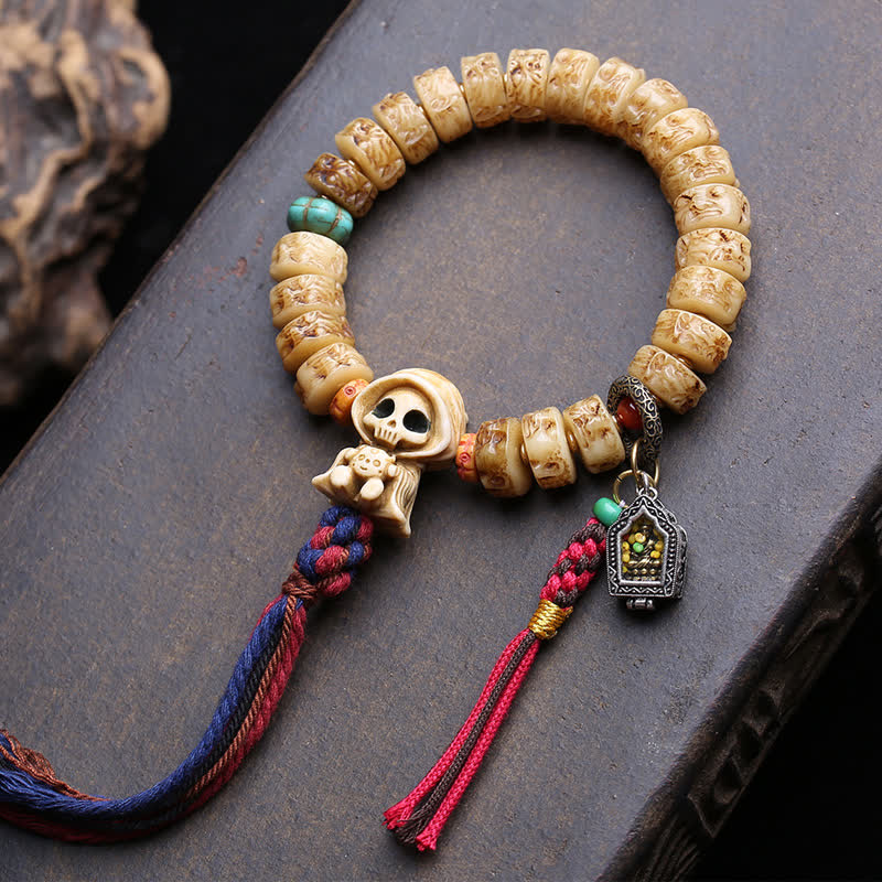 Buddha Stones チベットの骨ビーズ　屍の王の森の守護ブレスレット - 死体の森の主 - 12.7 × 6.4mm - image 0