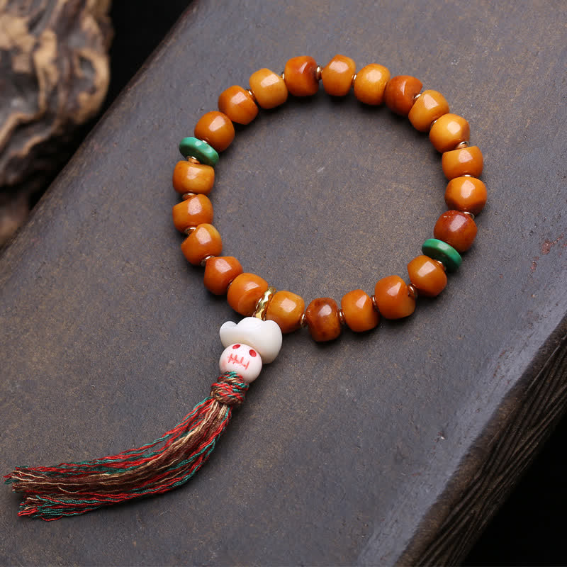 Buddha Stones ボーンビーズ 死体の森の主 力と守護ブレスレット - 緑色のスペーサービーズ - 10×7mm - image 5
