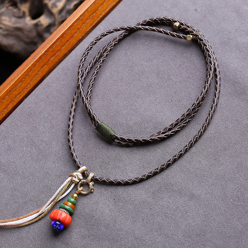 Buddha Stones マニ石の山積みデザイン、リュリビーズのチベット風お守りペンダントネックレス - 約4.5～12mm - image 0
