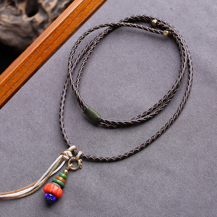 Buddha Stones マニ石の山積みデザイン、リュリビーズのチベット風お守りペンダントネックレス - 約4.5～12mm - image 0