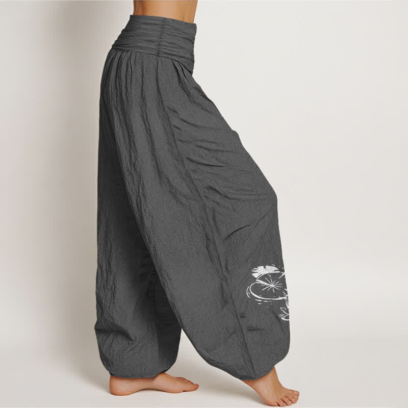 Buddha Stones 純綿鯉蓮柄レディースゴムウエストハーレムパンツ - image 6