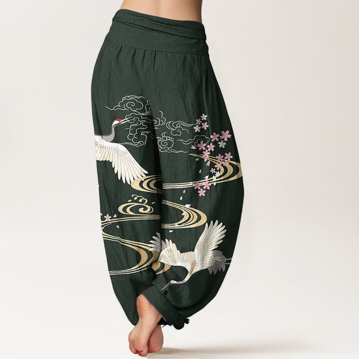Buddha Stones 綿素材の鶴桜柄レディースゴムウエストハーレムパンツ - image 7