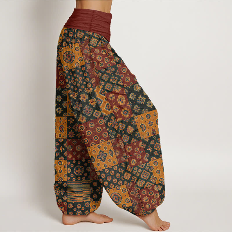 Buddha Stones コットン素材のボヘミアンパッチワークペイズリー柄レディースゴムウエストハーレムパンツ - image 1