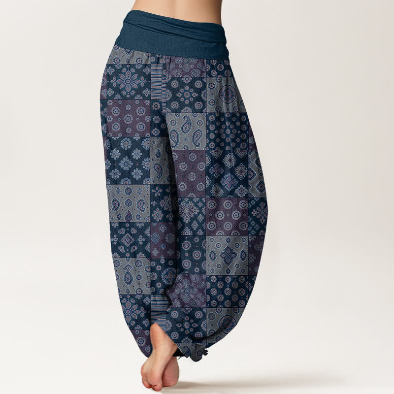 Buddha Stones コットン素材のボヘミアンパッチワークペイズリー柄レディースゴムウエストハーレムパンツ - image 7