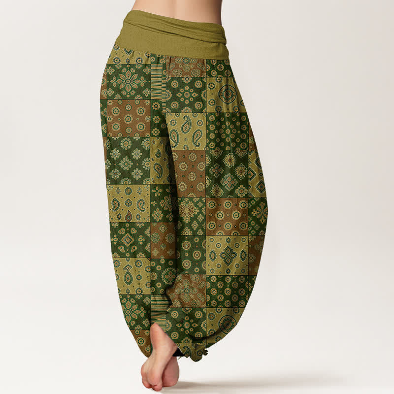 Buddha Stones コットン素材のボヘミアンパッチワークペイズリー柄レディースゴムウエストハーレムパンツ - image 10