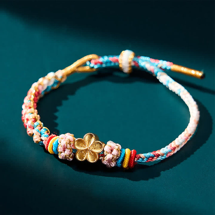 Buddha Stones 手織りの多色桃花模様の魔除けロープブレスレット - image 5