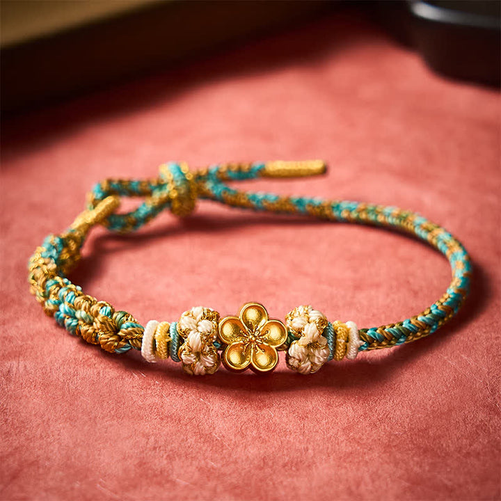 Buddha Stones 手織りの多色桃花模様の魔除けロープブレスレット - image 13
