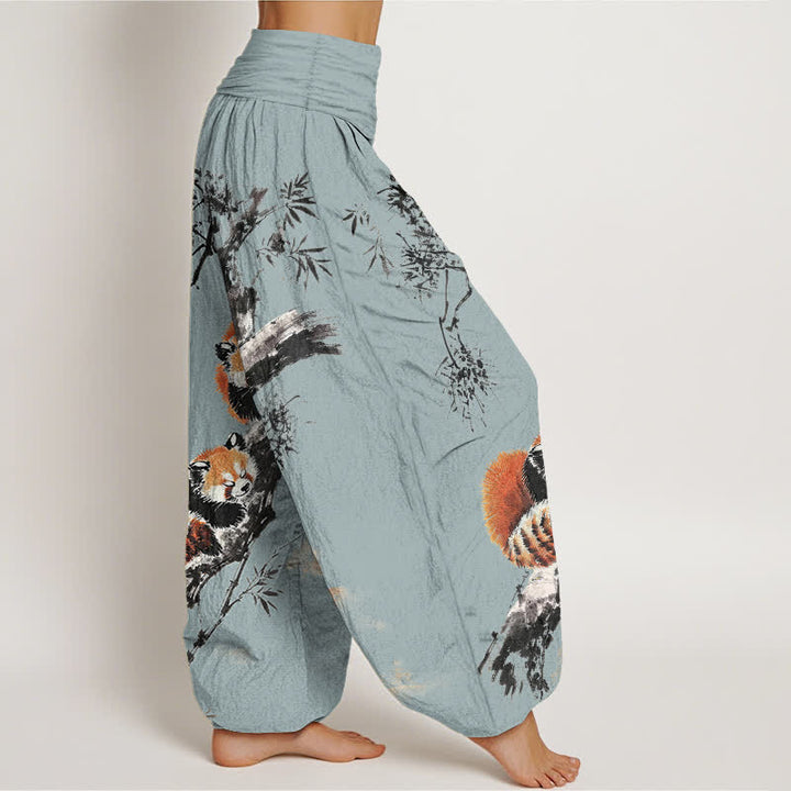 Buddha Stones コットンインク バンブー レッサーパンダ柄 レディース ゴムウエスト ハーレムパンツ - image 10
