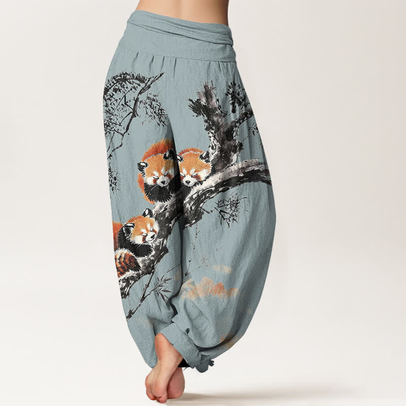 Buddha Stones コットンインク バンブー レッサーパンダ柄 レディース ゴムウエスト ハーレムパンツ - image 9